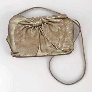 Susan Farber Collection Suede 3 Way Sofia Golden Shimmer Bow Shoulder Bag Clutch